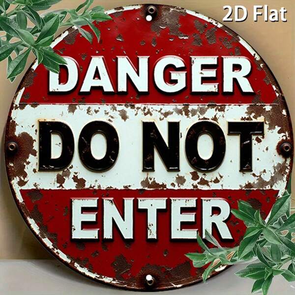 1pc Vintage "Danger, No Entry" Metal Iron Sign - 19.99cm, Red And White Warning Sign, For Home, Garage, Cafe, Restaurant Decor, 2D Flat Design, Suitable For Room Decor, Garage Sign | Retro Wall Art | Durable Metal Sign, Metal Wall Art Decor, Pre-Drilled Holes As Size Shown