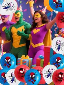 Marvel 蜘蛛侠宇宙主题12英寸乳胶气球套装 - 12/24/36/48个装，包含各种颜色和蜘蛛格温图案气球 | 红色、蓝色和白色蜘蛛网图案设计 | 活力四射的派对用品，适合生日庆祝、主题活动和精彩纷呈的聚会 | 引人注目的装饰，营造激动人心的超级英雄氛围 - Latex balloon - 查看 9