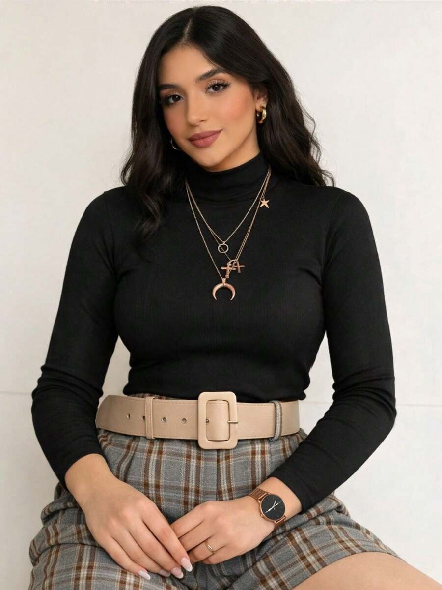 Blusa de Frio Segunda Pele Feminina Cacharrel Básica Manga Longa Gola Alta Malha Macia Confortável