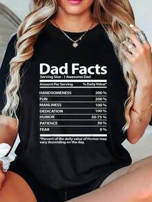 Camisetas con información nutricional para el Día del Padre, camisetas de verano, camisetas casuales de manga corta y cuello redondo para verano y primavera, ropa para mujer - Negro - Ver 1