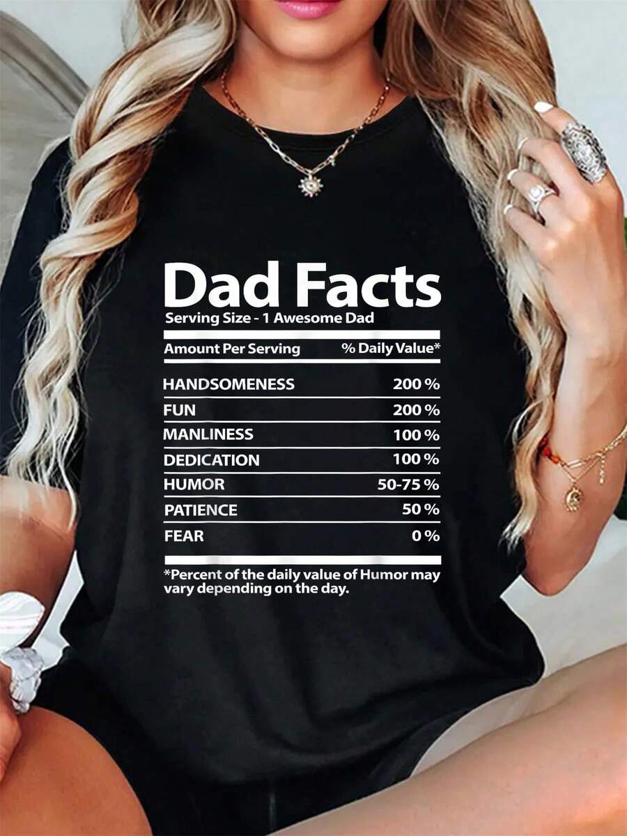 Camisetas con información nutricional para el Día del Padre, camisetas de verano, camisetas casuales de manga corta y cuello redondo para verano y primavera, ropa para mujer - Negro - Ver 1