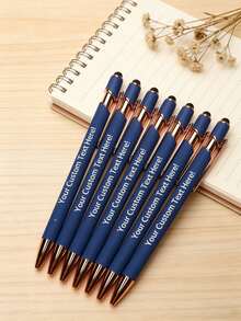 10 piezas de bolígrafos de metal azules con tinta negra, personalizable con el texto deseado, diseño 2 en 1, escritura suave, adecuado para oficina, vuelta al colegio, estudio y regalo - Azul - Ver 8