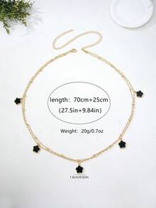 1件双层串珠链黑色五瓣花吊坠腰链，性感比基尼海滩度假饰品 - 黑色 - 查看 6