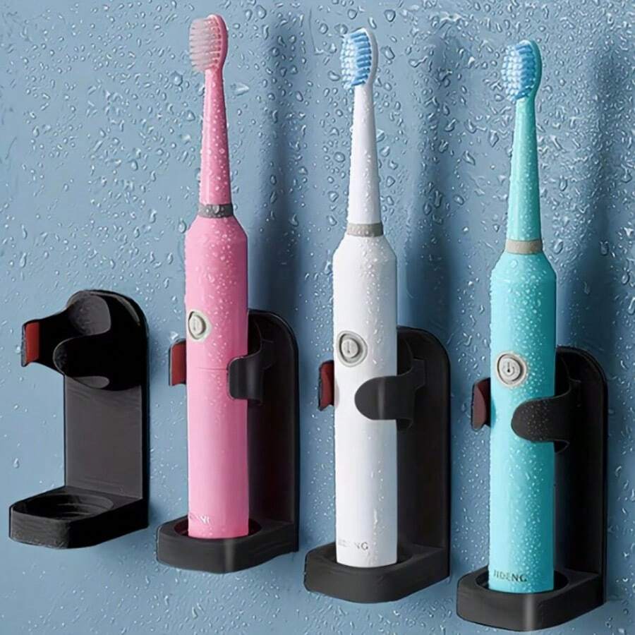 Giá treo không cần khoan, có keo dán - Dụng cụ sắp xếp phòng tắm, giá đựng bàn chải đánh răng tiết kiệm không gian, tương thích với 98% bàn chải đánh răng (bàn chải tiêu chuẩn), dùng để cất giữ trên mặt bàn bếp hoặc phòng tắm, giá đỡ nhỏ gọn, gắn chắc chắn, giá treo tường, vật dụng thiết yếu cho căn hộ.