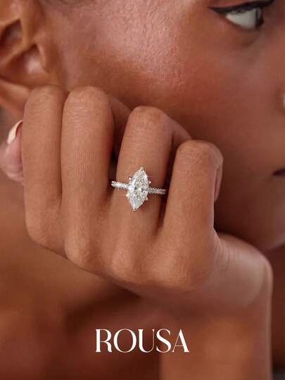 1 pieza Anillo de diamantes de ojo de caballo de seis garras elegante y exquisito de 2-3-5 quilates para mujeres de plata esterlina 925 vintage, regalo de cumpleaños de joyería fina de moda