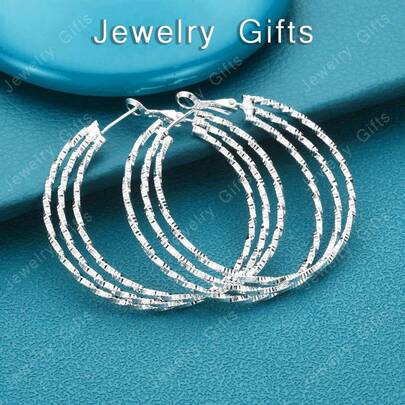 925 Sterling Silver 50mm Three Circle Hoop Earrings For Women Christmas Romantic Valentine's Gifts Jewelry Wholesale