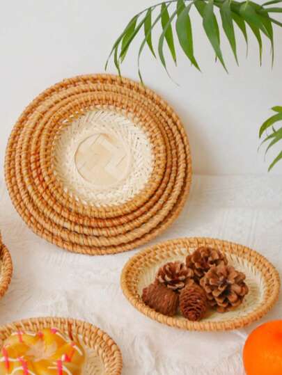 1/3/5 adet El Dokuma Bambu ve Rattan Yuvarlak Saklama Sepeti, Meyve ve Atıştırmalık Tepsisi, Boho Tarzı Dokuma Kaseler, Mutfak Dekorasyonu İçin Uygun, Ekmek, Tatlılar ve Ev Dekorasyonu İçin Çok Amaçlı Düzenleyici Sepetler