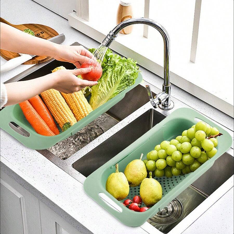 Expandable Drain Basket, Multifunctional Sink Drain Rack, Home Fruit & Vegetable Washing Basket, Dish Drainer - Multicolor - View 1