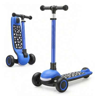 Piorlado Scooter For Kids From 2 Years Old , One-Click Folding With 4 Height Adjustable Handlebar And Rear Brake,Light Up Wide Deck Scooter For Boys & Girls