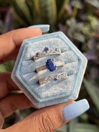 1 Set 925 Sterling Silver High-End Luxury Fashion Crown 3 PiecesRing Set, Suitable For Engagement, Wedding, Party, Daily Wear, An Ideal Luxury Jewelry Choice For Women