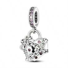 1 件装时尚心形闪亮珠子吊坠，镀银，适合手链项链 DIY 节日礼物 - 彩色 - 查看 10