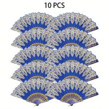 10pcs Spanish Folding Hand Fan, Suitable For Women-Elegant Retro Flower Design, Light And Portable, Suitable For Parties, Weddings, Mother's Day And Special Occasions, Party Accessories, Wedding Accessories, Decorative Fans, Exquisite Fan Design - Xanh-A - Xem 12