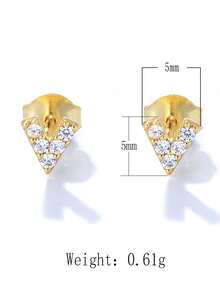 1对S925纯银极简主义立方氧化锆英文字母耳钉，小巧几何设计耳环，女士款 - 金色 - 查看 4