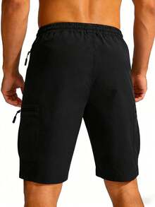 男士夏季休闲工装短裤，多口袋户外徒步速干透气短裤 - 黑色 - 查看 6