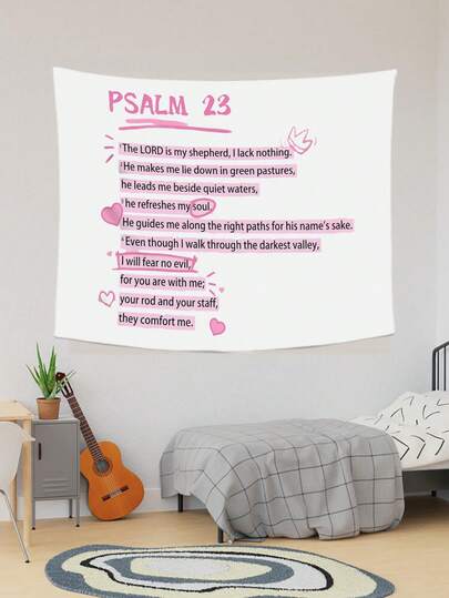 1 pieza Tapiz cristiano rosa con versículo bíblico inspirador para dormitorio de niñas, tapiz de pared rosa y negro, tapiz colgante de estilo hippie impreso en poliéster de 90g, adecuado para dormitorio, sala de estar, decoración del hogar, interior/exterior, decoración de bandera, regalo ideal