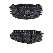 iDestry Collares de perro con picos de 2" de ancho, collares de perro de cuero para perros grandes y medianos, Pitbull, Mastiff, Rottweiler, Pitbull, Labrador, Boxer, collar de calavera para perros de tamaño medio a grande - Multicolor - Ver 12