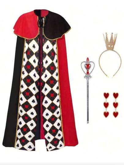 4pcs "Queen Of Hearts" Cosplay Capes, Suitable For Carnival, Party, Stage Performance, Photography Events, Also An Ideal Valentine's Day Gift