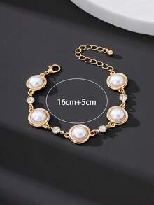 1pc Retro Fashionable New Sparkling Elegant White Faux Pearl Geometric Round Women Bracelet - White - View 5