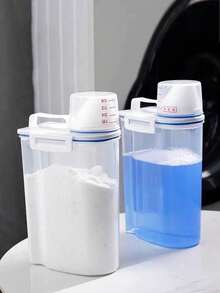 1pc Plastic Laundry Detergent Dispenser With Lid - Leak-Proof, Airtight Storage Container, Powder Detergent Organizer Box, Large Capacity Liquid Soap Storage Box For Powder And Liquid Soap - Multicolor - View 8