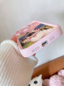 1pc Ins Fashionable Oil Painting Cat Art Pattern Phone Case, Suitable Compatible With Iphone 17/17 Pro/17 Pro Max/Air/16/15/14/13/12/11 Pro MAX, S26/S25/S25FE/S25 Edge, A37/A57, Series. Matte Pink Lens Frame Stepped Design Full-Covered Anti-Fall Soft Case, Sturdy Material With No Quality Issues Or Defects. - Pink - View 4