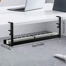 Metal Mesh Cable Management Tray For Under Desk, With Clips For Installation, 3 Holes, Cable Organizer Tray With Desktop And Under Desk Wire Management, Adjustable, Suitable For Home Office Standing Desk - Black - View 4