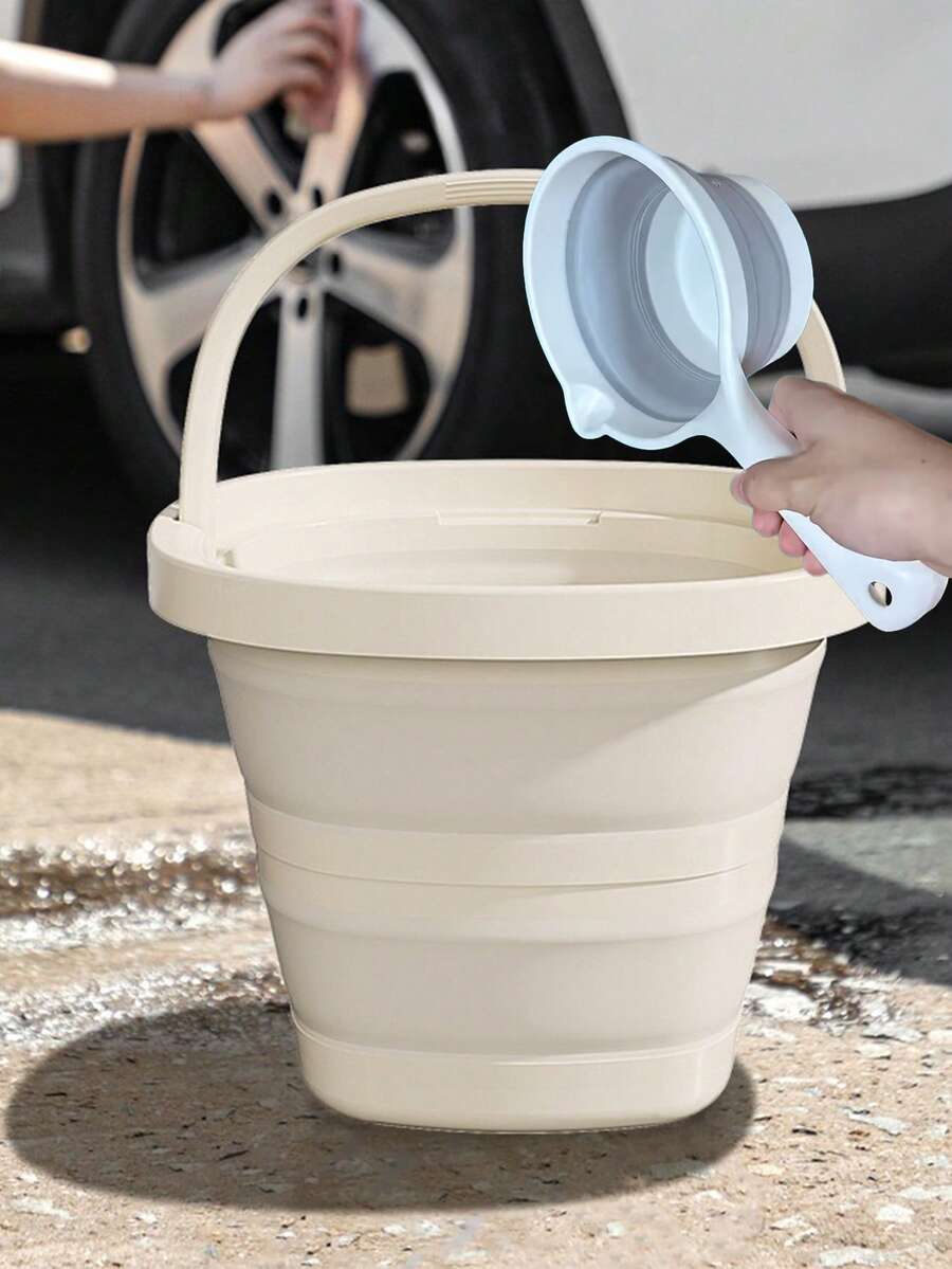 2pcs/1pc Folding Bucket, Folding Water Scoop, Portable Plastic Bucket, Does Not Take Up Too Much Space After Folding, Portable Outdoor Car Fishing Bucket, Household Large Capacity Dirty Clothes Basket, Washing Bucket, Foot Soaking Bucket, Multifunctional Folding Bucket, Home Organizing Storage Box