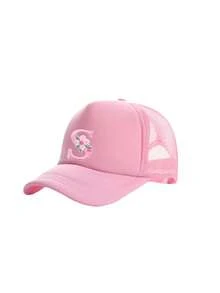 个性化 A-Z 花卉刺绣女童网眼棒球帽 - 可调节后扣卡车帽，夏季女孩必备 - 粉色 - 查看 9