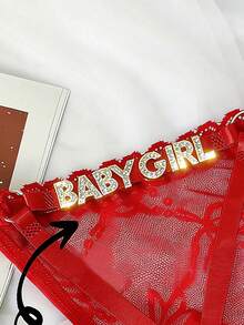 1件客製化女款心形網紗內褲，附DIY字母，個性化新娘內衣，適合婚禮週年紀念送給她的禮物、單身派對伴手禮 - 紅色 - 查看 4