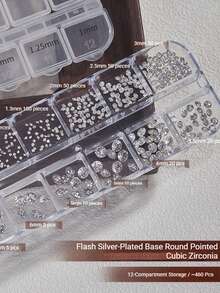 混合格子钻石美甲饰品套装 - 各种形状的扁平水晶，超闪亮雪花和星星锆石美甲工具套装 - 無色 - 查看 3