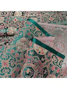 HHMC 1 lembar Kain Jacquard Hijau dengan Pola Vintage, Hasil Akhir Satin Lembut, Kain Dekoratif Elegan Cocok untuk Proyek Kerajinan Jahit DIY, Lebar 29,5 Inci, Berat 130g/m² - Kain jacquard - View 6