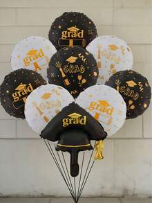 kumozawa 9pcs/Set 2026 Graduation Balloon Set, 18-Inch Graduation Balloons, Graduation Cap Balloons, Suitable For University And High School Graduation Party, 2026 Graduation Decorations - Black and White - View 3