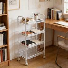 4-Tier White Rolling Storage Cart, Multifunctional Mobile Organizer Shelves With Baskets For Kitchen Snacks Vegetables - A - View 5