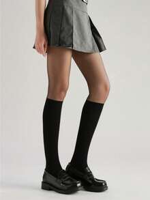 1 Pair Of Women's Pure Black Seamless Silk Stockings, Faux High-Top Double-Layered Undergarments, Stylish And Simple, Lightweight And Resistant To Snagging, Can Be Cut Freely To Prevent Snagging. - Black - View 6