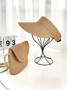 Bộ 2 món gồm mũ và túi, mũ rơm vành rộng chống nắng cho nữ, mũ đi biển gấp gọn tiện dụng cho kỳ nghỉ hè. - A - Xem 3