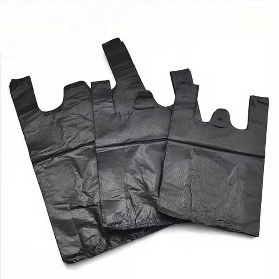 50/100/200pcs Pack Thick Black Plastic Vest Carrier Bags, Household Trash Bin Liners, Bedroom & Office Storage Bags - Trash Bag - View 1