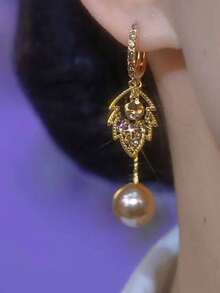 1 Đôi bông tai vòng hình lá đính đá Cubic Zirconia lấp lánh sang trọng, kiểu dáng thanh lịch, quyến rũ dành cho nữ. - Bông tai hình lá ngọc trai - Xem 5