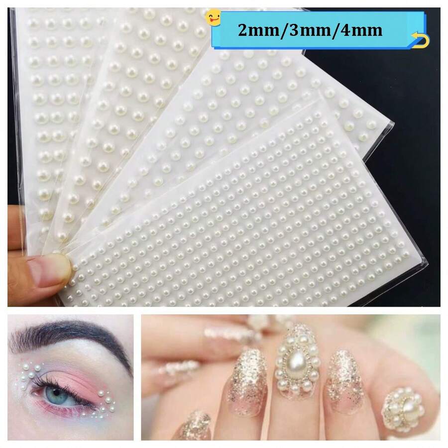 2/3/4mm Pearl Face Jewels, Hair Jewels, Eyebrow Jewels, Diamond Stickers - White - View 1