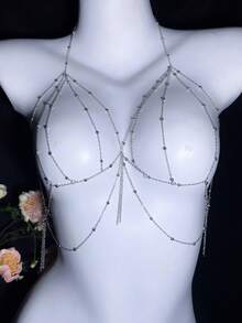 1 pieza Cadena para el pecho con múltiples capas de perlas falsas, sexy y elegante, personalizada, exquisita, accesorio para bodas y fiestas. Cadena corporal sexy de estilo europeo y americano para bikini con diseño tridimensional en la espalda, accesorio bohemio dorado para cadena de cintura de bikini y playa de verano para mujeres - Multicolor - Ver 9