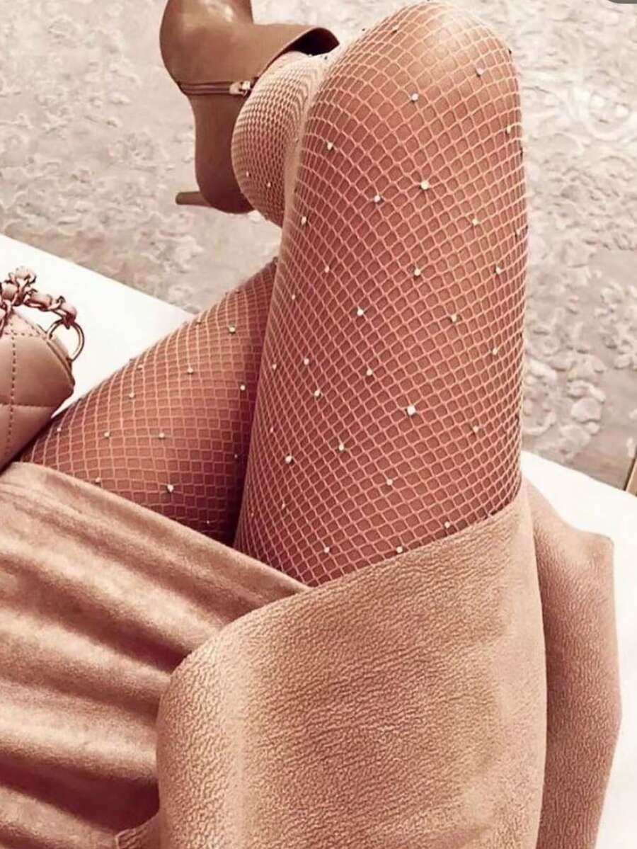 Bộ đồ liền thân đính kim cương chất lượng cao, tất lưới, quần tất màu da, thích hợp phối cùng váy, quần short, bốt, thời trang cao cấp. - Màu Khaki - Xem 1