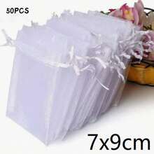 50/100pcs White Organza Drawstring Bags, Luxury Jewelry Gift Bags, Suitable For Party Favors, Candies, Fruits, Crafts, Ideal For Weddings, Bridal Showers, And Special Occasions, Small Gift Pouches - White - View 16
