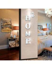 10片装3D镜面墙贴，优雅羽毛和“HOME”字母图案，可移除现代设计镜面墙贴，适用于卧室、客厅、办公室家居装饰、墙面装饰、春季装饰，为您的家增添活力，带框装饰贴纸，房间装饰，墙镜装饰，浴室装饰，客厅装饰 - 彩色 - 查看 2