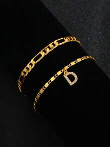 Vòng tay chữ cái mạ vàng 18K đính đá Cubic Zirconia | Món quà hoàn hảo cho bạn gái - Vòng tay chữ cái mang tên Tình yêu - Xem 9