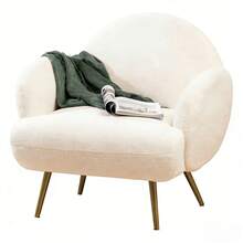 DYHOME Modern Lounge Chair, Single Seater Lounge Sofa, Comfortable Teddy Bear Fabric With Metal Legs, Suitable For Living Room And Bedroom - White Golden Legs - View 8