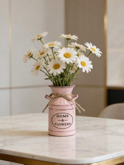 Vintage-Style Pastel Pink Iron Vase. The Soft Pink Base Color Complements The Warm-Hearted Slogan, Giving The Vase A Sense Of Gentle Belonging, As If It Were A Cozy Little Item Found At A Retro Market. Pair It With Roses To Create A Romantic And Cozy Dining Table Centerpiece, Or Fill It With Dried Flowers To Evoke A Tranquil Vintage Ambiance, Suitable For Various Warm And Welcoming Settings.