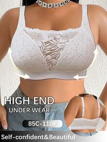 Plus Size Women Lace Patchwork Seamless Underwear, Suitable For Daily Wear And Various Occasions - White - View 1