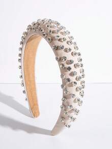 1pc Fashionable Korean Style Beige Rhinestone Headband, Versatile Accessory Hairband Hair Hoop - FG1275 Beige - View 5