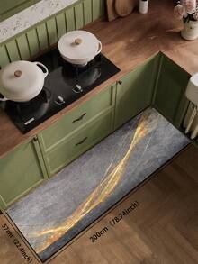 1pc Silica Gel Kitchen Mat, Luxury Gold Veined Pattern With Distressed Gray Base, Flowing Gold Lines And Scattered Sparkles Presenting A Dynamic Modern Art Aesthetic, Surface Fabric Material, Middle Sponge Absorbent Material, Bottom Rubber Material Anti-Dirty Waterproof Kitchen Rug And Carpet - Multicolor - View 10