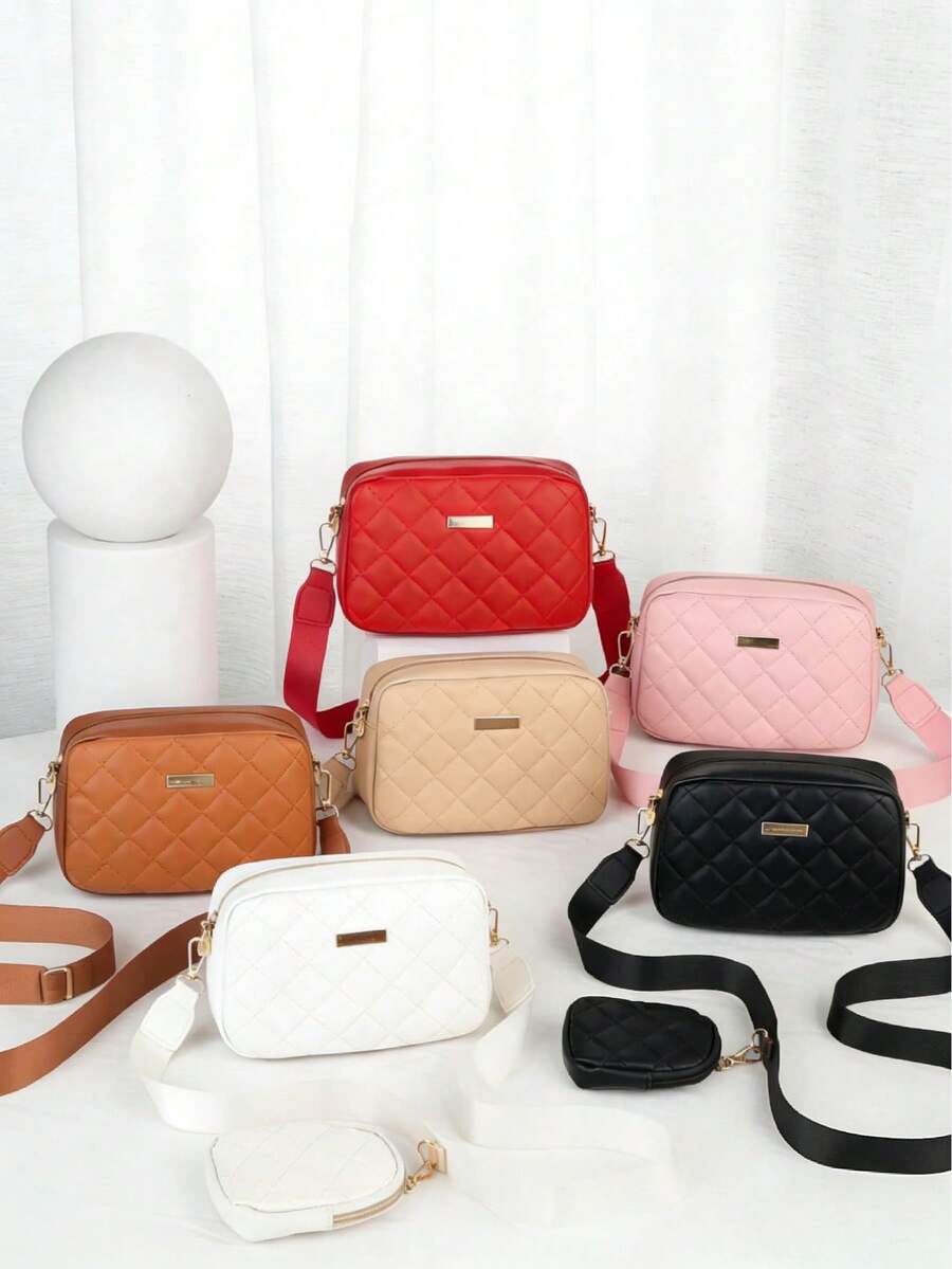 1 Set Girls' Fashion Quilted Mini Shoulder Bag With Coin Purse, Rhombus Pattern Crossbody Bag, Detachable Strap, Ideal For Daily Use, Party, And Gift - Multicolor - View 1