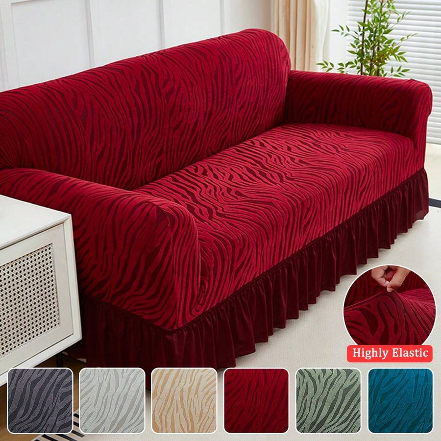 1PC High Elastic Sofa Cover Suitable For 1/2/3/4 Seat Jacquard Skirt Sofa Cover Cat Claw Proof Easy To Clean Machine Washable Sofa Protector Suitable For Bedroom Office Living Room Home Decoration All-Inclusive Sofa Cover Valentine's Day Gifts Valentine's Day Decorations - Màu Đỏ Sâu - Xem 1