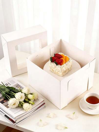 Cutie pentru tort de 1/2 inci, 25 cm, 25x25x20 cm înălțime, cu fereastră mare, pentru transportul torturilor, fursecurilor, plăcintelor, brioșelor și produselor de patiserie, pentru nunți, zile de naștere și ocazii speciale